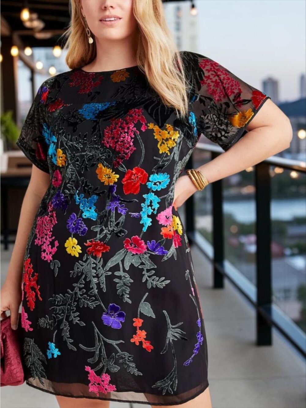 Anthropologie Maeve Alisa Burnout Velvet Tee Dress 22W Black Floral Mini
